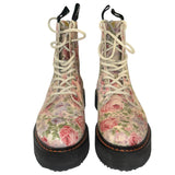 *R13 Single Stacked Floral Twill Laced Back Zipper Vibram Platform Combat Boots, Size 7
