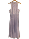 *Self-Portrait Scallop Detail Poplin Ladder Trim Sleeveless Round Neck Pleated Midi Dress, Size 6
