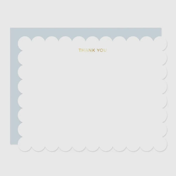 Missive Press Blue Thank You Scallop Gold Foil Boxed Flat Note Cards, Set of 6