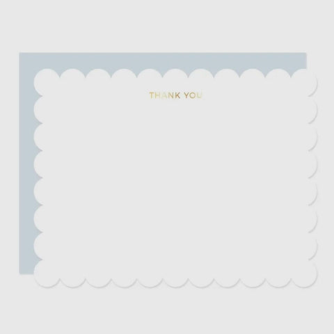 Missive Press Blue Thank You Scallop Gold Foil Boxed Flat Note Cards, Set of 6