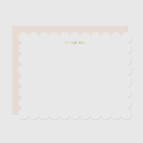 Missive Press Pink Thank You Scallop Gold Foil Boxed Flat Note Cards, Set of 6