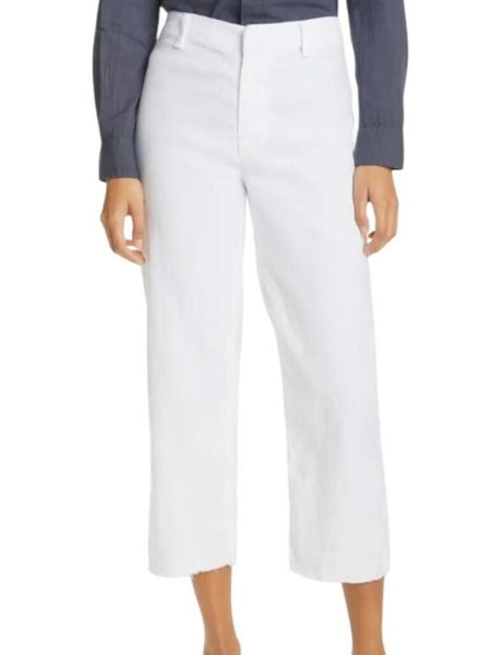 *Frank & Eileen Kinsale Stretch Cotton High-Rise Wide Leg Raw Hem Cropped Pants, Size 4