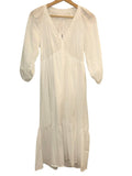 *XiRENA Vie Cotton Voile 3/4 Puff Sleeve Split Neck Flounce Hem Midi Dress, Size XS