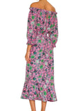 *Saloni Grace Silk Floral On/Off the Shoulder 3/4 Sleeve Asymmetric Ruffle Hem Midi Dress, Size 2