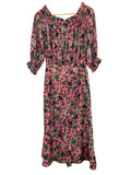 *Saloni Grace Silk Floral On/Off the Shoulder 3/4 Sleeve Asymmetric Ruffle Hem Midi Dress, Size 2