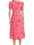 *NWT Rhode Maci Abstract Botanical Puff Sleeve V-Neck Ruched Front Midi Dress, Size 0