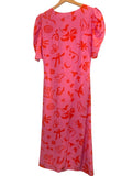 *NWT Rhode Maci Abstract Botanical Puff Sleeve V-Neck Ruched Front Midi Dress, Size 0