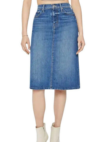 *Mother The Vagabond Stretch Denim 5 Pocket Button Fly Midi Pencil Skirt, Size 25 (0)