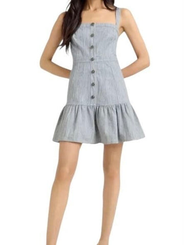 *NWT Cinq a Sept Mina Melange Cotton Tank Square Neck Button-Front Flounce Hem Mini Dress, Size 0