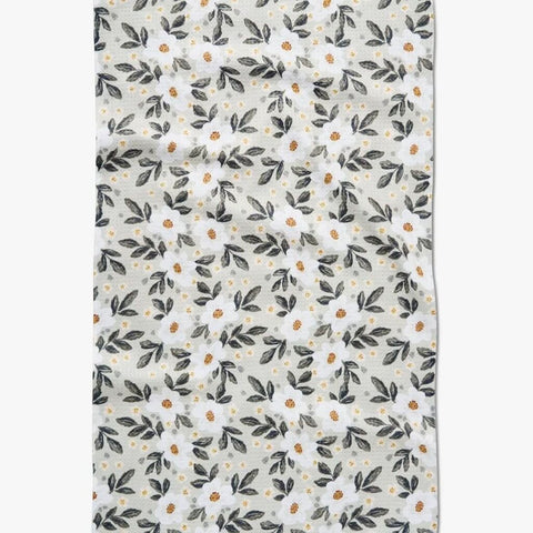 Geometry Painted Spring Flowers Tea Towel