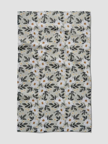 Geometry Painted Spring Flowers Tea Towel