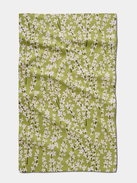 Geometry Spring Green Forsythia Tea Towel