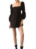 *Reformation Michaela Cotton Long Sleeve Square Neck Smocked Back Babydoll Mini Dress, Size 8