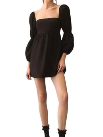 *Reformation Michaela Cotton Long Sleeve Square Neck Smocked Back Babydoll Mini Dress, Size 8
