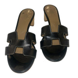 *Hermes Oasis Leather Iconic 'H' Cut-Out Stacked Block Heel Slide Sandals w/Box, Size 38
