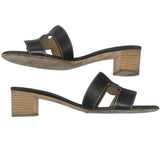 *Hermes Oasis Leather Iconic 'H' Cut-Out Stacked Block Heel Slide Sandals w/Box, Size 38