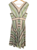 *Hunter Bell Jordan Linen & Cotton Pastel Stripe Sleeveless V-Neck Fit & Flare Midi Dress, Size M