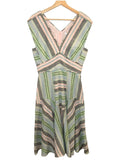*Hunter Bell Jordan Linen & Cotton Pastel Stripe Sleeveless V-Neck Fit & Flare Midi Dress, Size M