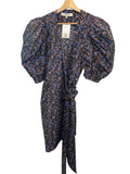 *Hunter Bell Hampton Cotton Geo Bloom Short Puff Sleeve V-Neck Wrap Mini Dress, Size M