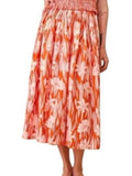 *NWT Hunter Bell Fallon Scarlet Lei Floral Pintuck Pleats Full Midi Skirt, Size 8