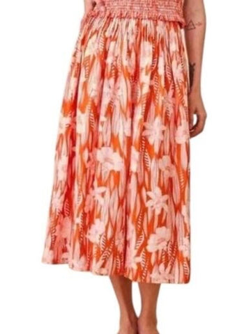 *NWT Hunter Bell Fallon Scarlet Lei Floral Pintuck Pleats Full Midi Skirt, Size 8