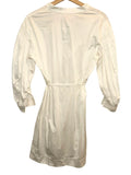 *Rebecca Taylor Stretch Cotton Poplin 3/4 Balloon Sleeve Split Neck Tie-Waist Mini Dress, Size S