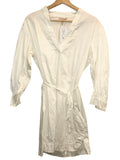*Rebecca Taylor Stretch Cotton Poplin 3/4 Balloon Sleeve Split Neck Tie-Waist Mini Dress, Size S
