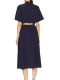 *Rag & Bone Ronan Cotton Poplin Short Sleeve Button Front Side Waist Tie Cut-Out Back Midi Dress, Size S