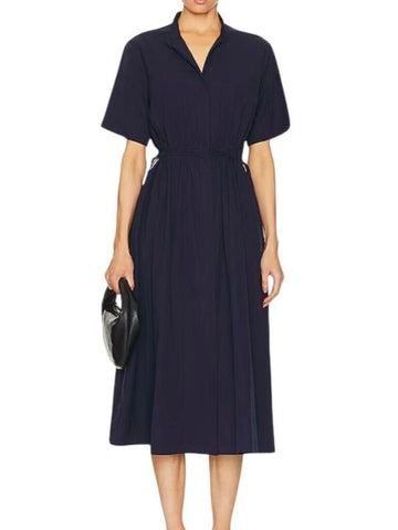 *Rag & Bone Ronan Cotton Poplin Short Sleeve Button Front Side Waist Tie Cut-Out Back Midi Dress, Size S