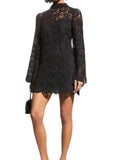 *We Are Kindred Luna Cotton Crochet Long Flare Sleeve Mock Neck Mini Shift Dress, Size 4