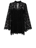 ^We Are Kindred Luna Cotton Crochet Long Flare Sleeve Mock Neck Mini Shift Dress, Size 4