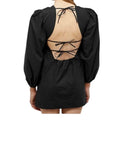 *GANNI Cotton Poplin Long Sleeve Crew Neck Cut-Out Tie Back Mini Dress, Size FR 40 = US 8