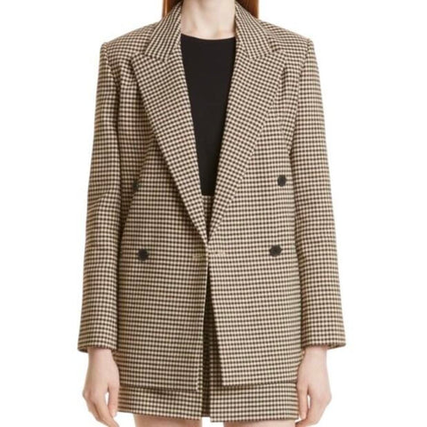 ^Rebecca Taylor Linen Blend Check Plaid Double Breasted Peak Lapel Blazer, Size 6