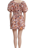 *A.L.C. Maya Cotton Floral Elbow Puff Sleeve Wide Neck Tie Waist Mini Dress, Size 2