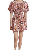 *A.L.C. Maya Cotton Floral Elbow Puff Sleeve Wide Neck Tie Waist Mini Dress, Size 2