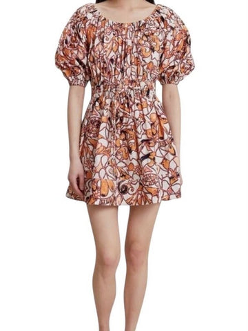 *A.L.C. Maya Cotton Floral Elbow Puff Sleeve Wide Neck Tie Waist Mini Dress, Size 2