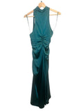 *A.L.C. Inez Satin Sleeveless Asymmetrical Ruched Draped Halter Midi Dress, Size 4