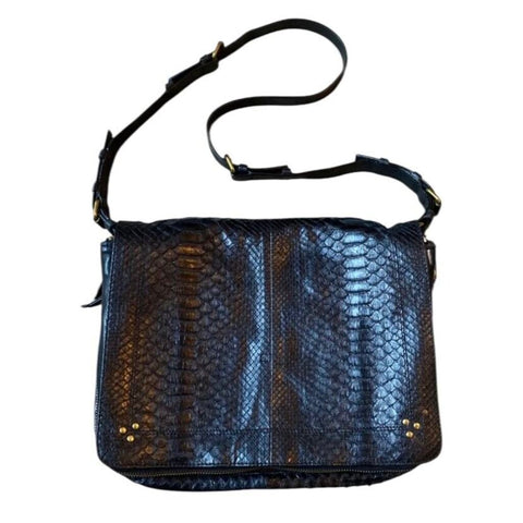 ^Jerome Dreyfuss Albert Python Front Flap Dual Zipper Gussets Flap Front Messenger Crossbody Bag