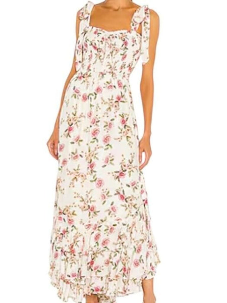 *Yumi Kim Trisha Chiffon Floral Tie-Shoulder Tank Smocked Ruffle Hem Maxi Dress, Size S