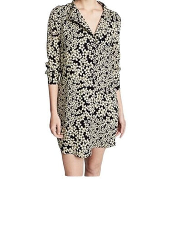 ^Equipment Freda Silk Floral Long Banded Collar Popover Mini Shirt Dress, Size M