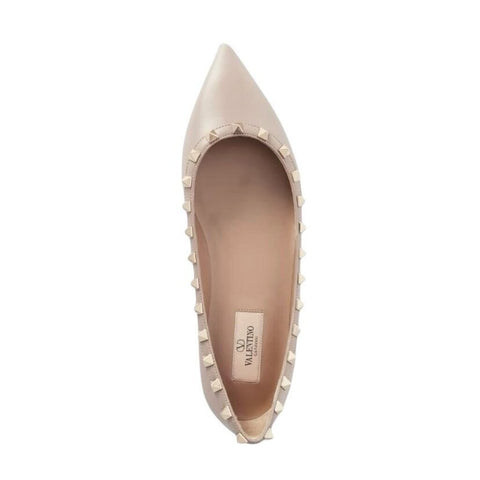 *Valentino Garavani Rockstud Patent Leather Pointed Toe Ballet Flats, Size 41