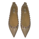 *Valentino Garavani Rockstud Patent Leather Pointed Toe Ballet Flats, Size 41