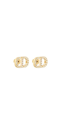 *Christian Dior Petit Gold CD White Crystals Stud Earrings w/Box & Gift Bag