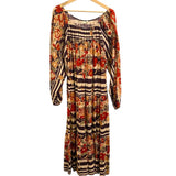 *Mes Demoiselles Solstice Stripe Floral Long Balloon Sleeves Wide Neck Peasant Maxi Dress, Size 8