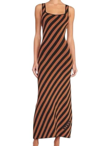 *Staud Katie Knit Diagonal Stripe Tank Square Neck Bodycon Maxi Dress, Size M