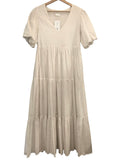 *NWT Mother Cotton Eyelet Short Puffy Sleeve V-Neck Tiered Maxi Dress, Size M