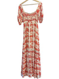 *Farm Rio by Anthropologie Odessa Tile Print Short Sleeve Deep V-Neck Knot Front Maxi Dress, Size S