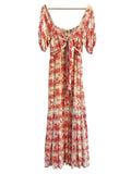 *Farm Rio by Anthropologie Odessa Tile Print Short Sleeve Deep V-Neck Knot Front Maxi Dress, Size S
