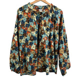 *Olivia James Emory Cotton Fleur Multi Long Balloon Sleeve Banded Collar Button-Up Shirt Top, Size L