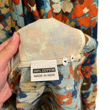 *Olivia James Emory Cotton Fleur Multi Long Balloon Sleeve Banded Collar Button-Up Shirt Top, Size L